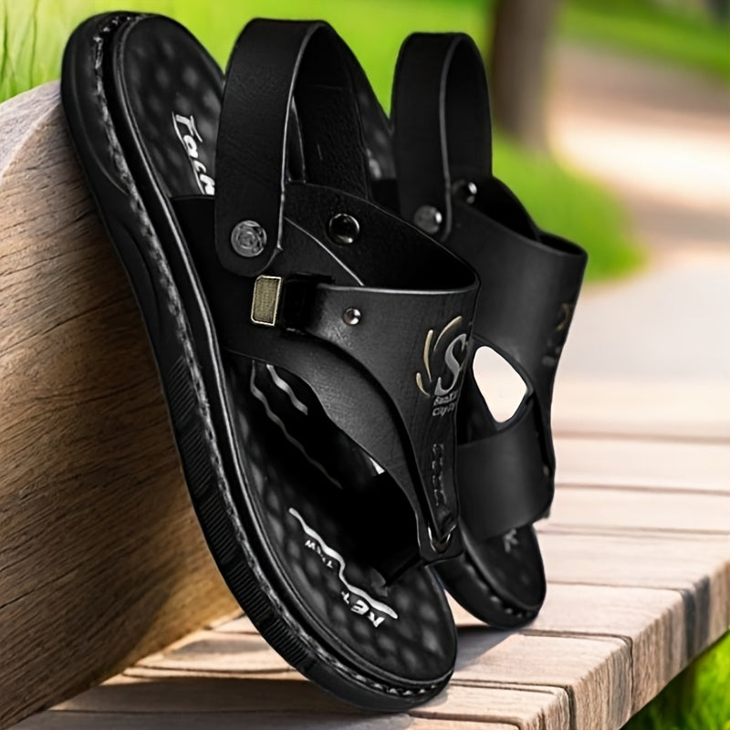 Mens Casual Synthetic Leather Sandal Black - Size = 6